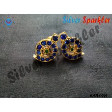 Trendy Temple Jewellery,Traditional Mango Ear Rings with Blue stones and Green stone in middle.