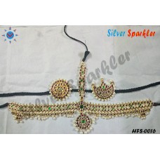 3 stone Bow and Palai  head Full set with sun and moon or  forehead Temple jewellery.