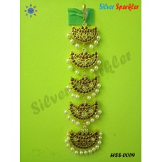 Traditional Chandrakalai Half moon single set with pearl hangings ,also called as chutti on forehead for bridal and bharathanatyam jewellery