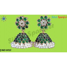 Traditional Temple jewellery,Five line   stone (Green) Jhumkas with Ear rings.