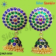 Traditional Temple jewellery,Three line stone (Green and Blue) Jhumkas with Ear rings .