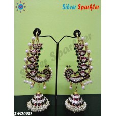 Traditional Temple jwellery Five line stone Jhumkas with Peacock with mango  Ear rings. 