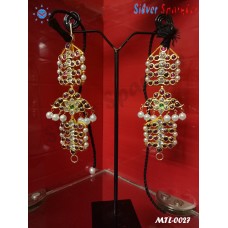 Traditional Pair of 5 stone palai Maatal with  Red kempstones and white stones. Maatal is also called as Ear rings extension.