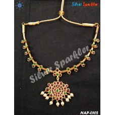 Double stone Temple jewellery Thongal necklace with flower pendant