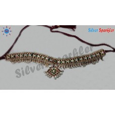 Traditional Temple jewellery Crescent,Tika necklace with pearl border and pearl hangings.