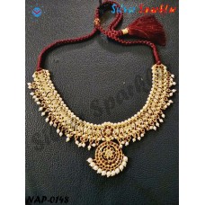 Traditional Temple jewellery Crescent  necklace  with Tika and   pearl hangings with pearl Border.