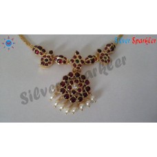 Traditional Temple jewellery Mango,Mani and Flower necklace with pearl hangings.