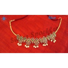 Trendy Temple jewellery Half square and Heartin necklace  with pearl hangings.