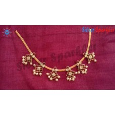 Simple Temple jewellery Square necklace with pearl hangings.