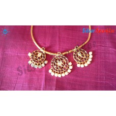 Traditional Temple jewellery Tri-circle  necklace with pearl hangings.
