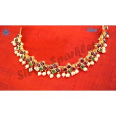 Trendy Temple jewellery Four stone necklace with pearl hangings.