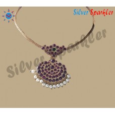 Trendy Temple jewellery Small Flower necklace with Apple pendant and pearl hangings.