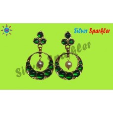 Green Three stone temple jewellery,Ear Rings  with Half Moon hangings