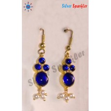 Simple Temple jewellery,Four stone  Ear Rings  Model-4  with Blue stones and pearl hangings.