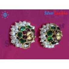 Traditional Temple jewllery,Two line stone (Red and Green)Jhumkas  