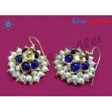 Traditional Temple jewellery, Single line stone (Blue) Jhumkas  without Ear rings. 