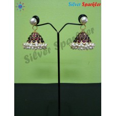 Traditional Temple jewellery,Four line 12V  stone (Red) Jhumkas.