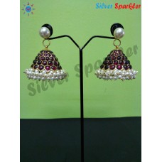 Traditional Temple jewellery,Five line 14V  stone (Red) Jhumkas.