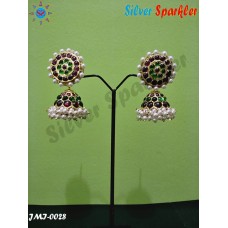 Traditional Temple jewellery,Three line stone (Red and Green) Jhumkas with Ear rings .