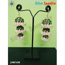 Traditional Temple jwellery Three line  stone (Red and Green ) step Jhumkas.